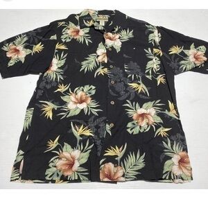Original Island Sport Hawaiian Shirt, Size Large, Black with Hibiscus Print